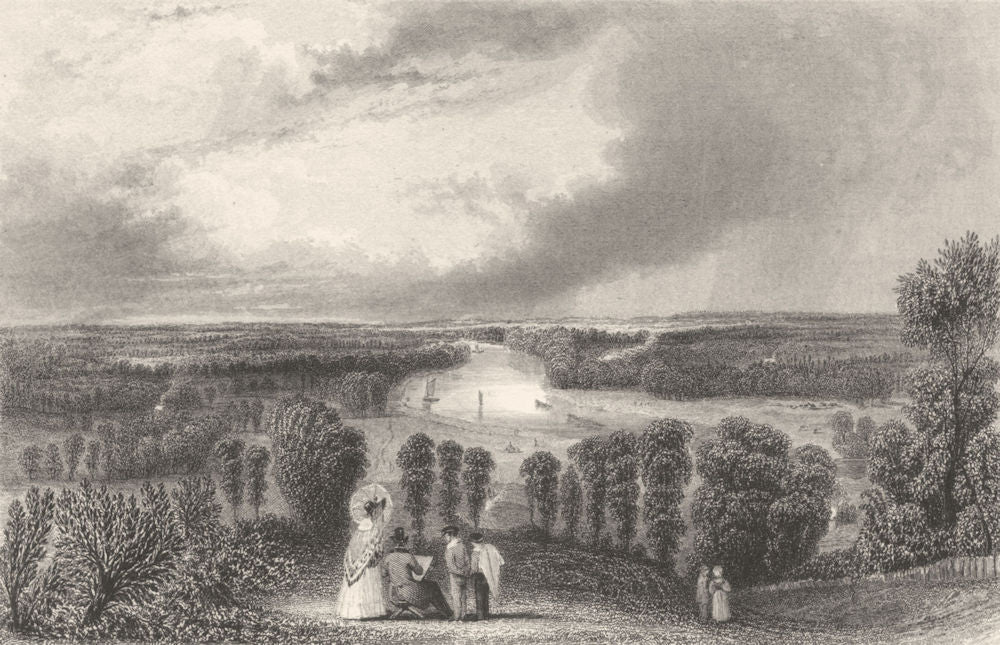 SURREY. Richmond. Henshall. view along Thames. Figures. c.  1840 old print